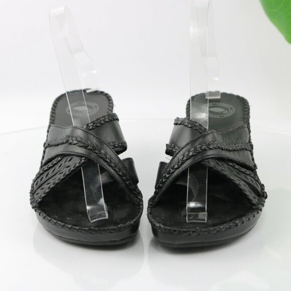 Nurture Womens Sandal Size 7 Black Leather Toe Post Block Heel Mule Slide Braid - Picture 3 of 12